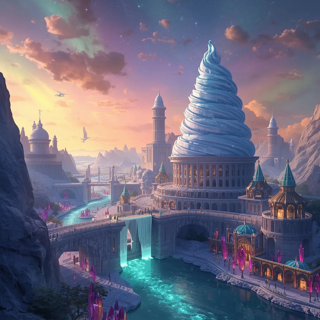 Crystal Ice Cream Kingdom under Golden Auroras