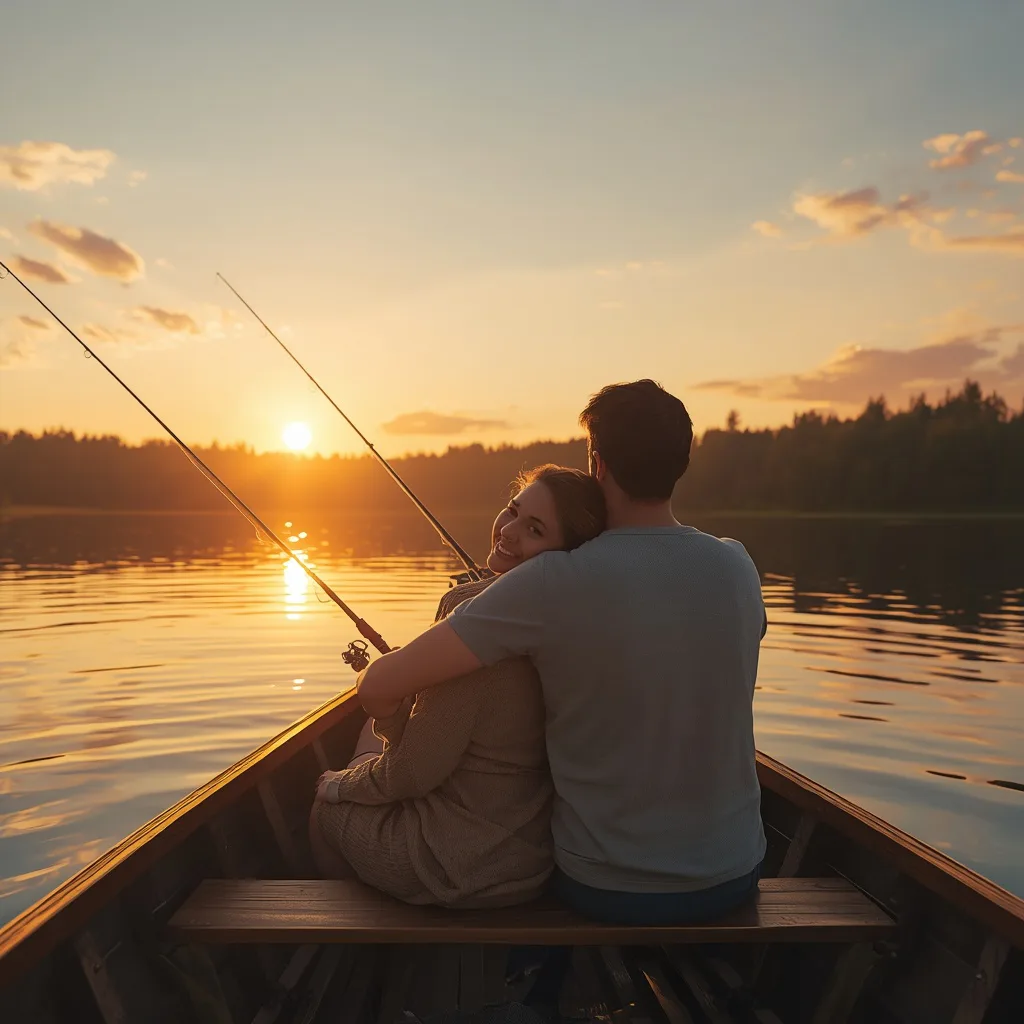 Romantic Couple's Serene Sunset Fishing Trip – elegant couple ai prompts – AI generated example
