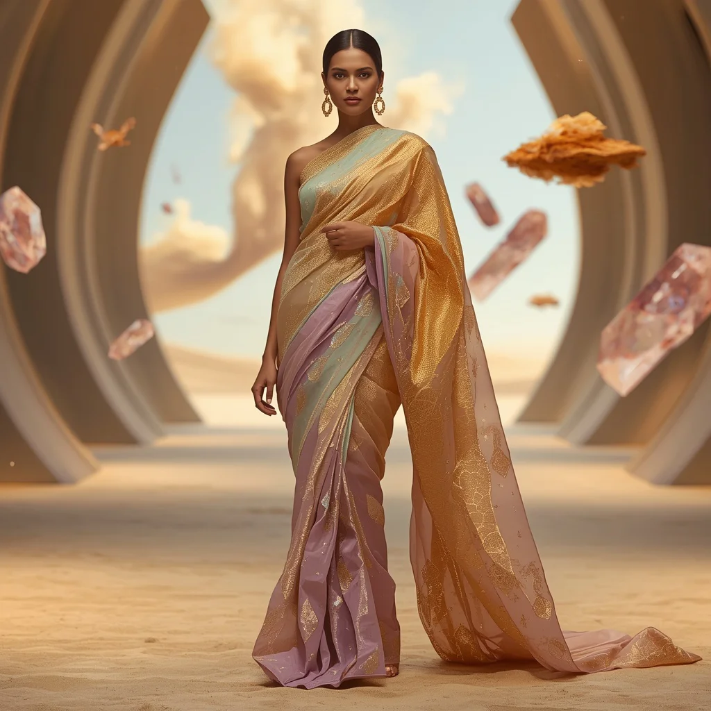 Aurora Sand Prism Singularity Saree with Floating Desert Light Storm Core | instagram trending saree prompt — AI image prompt