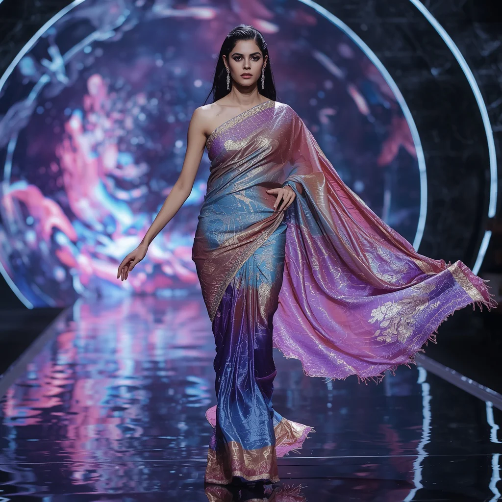 Cosmic Jelly Silk Singularity Saree with Galaxy Flow Energy Stream Core | trending saree prompt for girl instagram — AI image prompt
