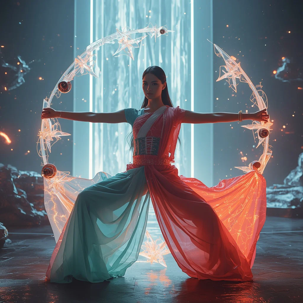 Crystal Wind Plasma Origami Lava Saree with Energy Storm Core | chatgpt photo editing prompts trending instagram — AI image prompt