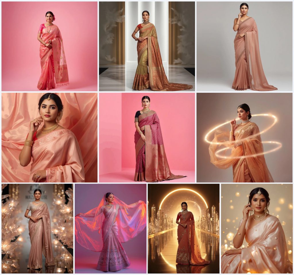 Elegant Muga Tussar Silk Saree AI Prompts for Blended Luxury | cinematic saree ai prompt