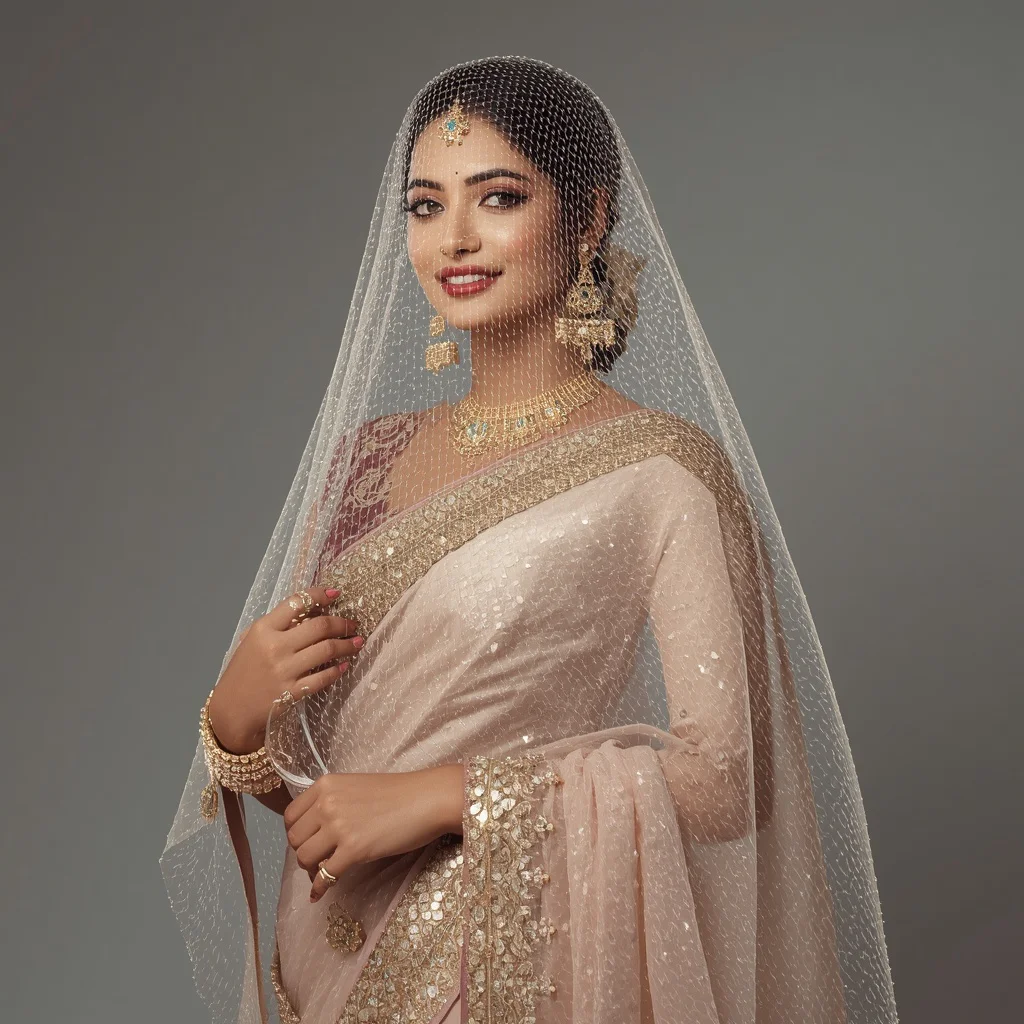 Fancy Festival Saree Floating Diamond Veil Glam | traditional saree prompt for girl instagram — AI image prompt