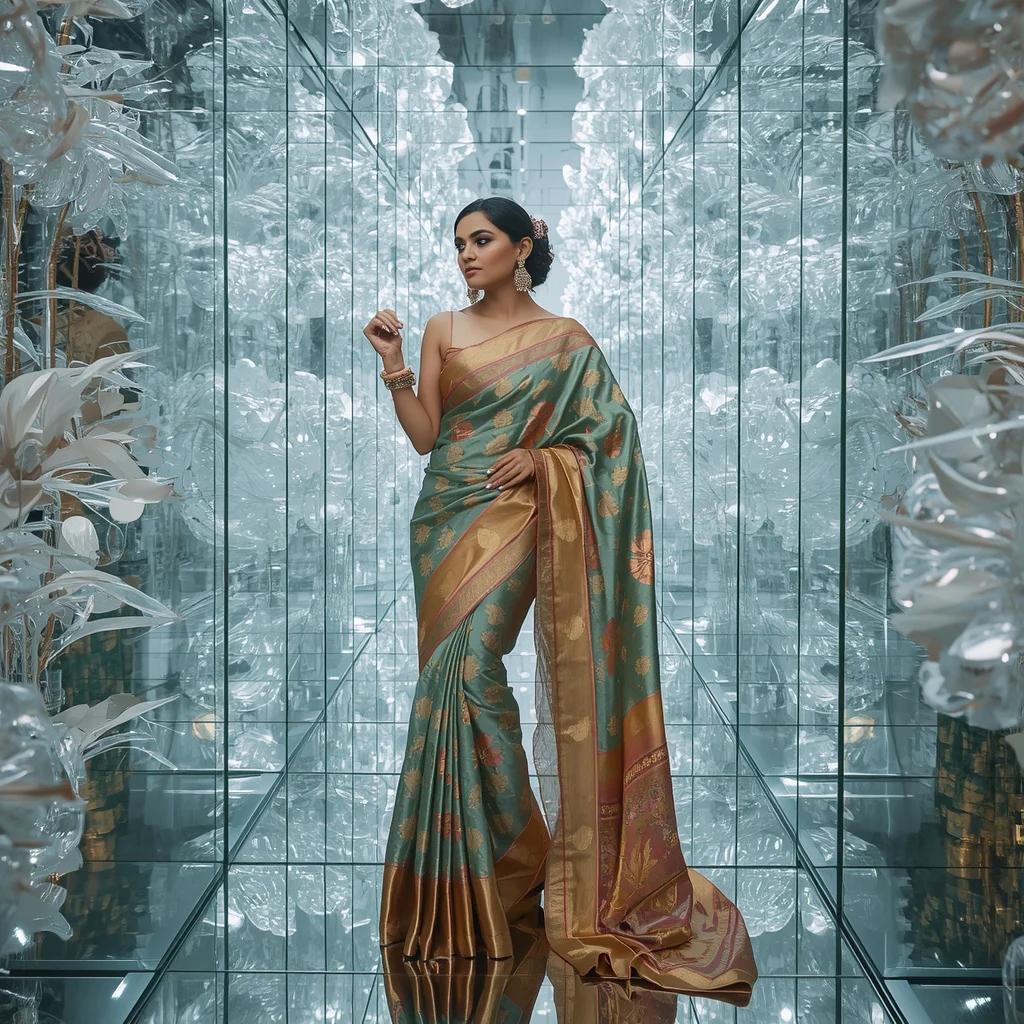 Festival Fancy Saree Luxury Glass Garden Beauty | traditional saree prompt pdf — AI image prompt