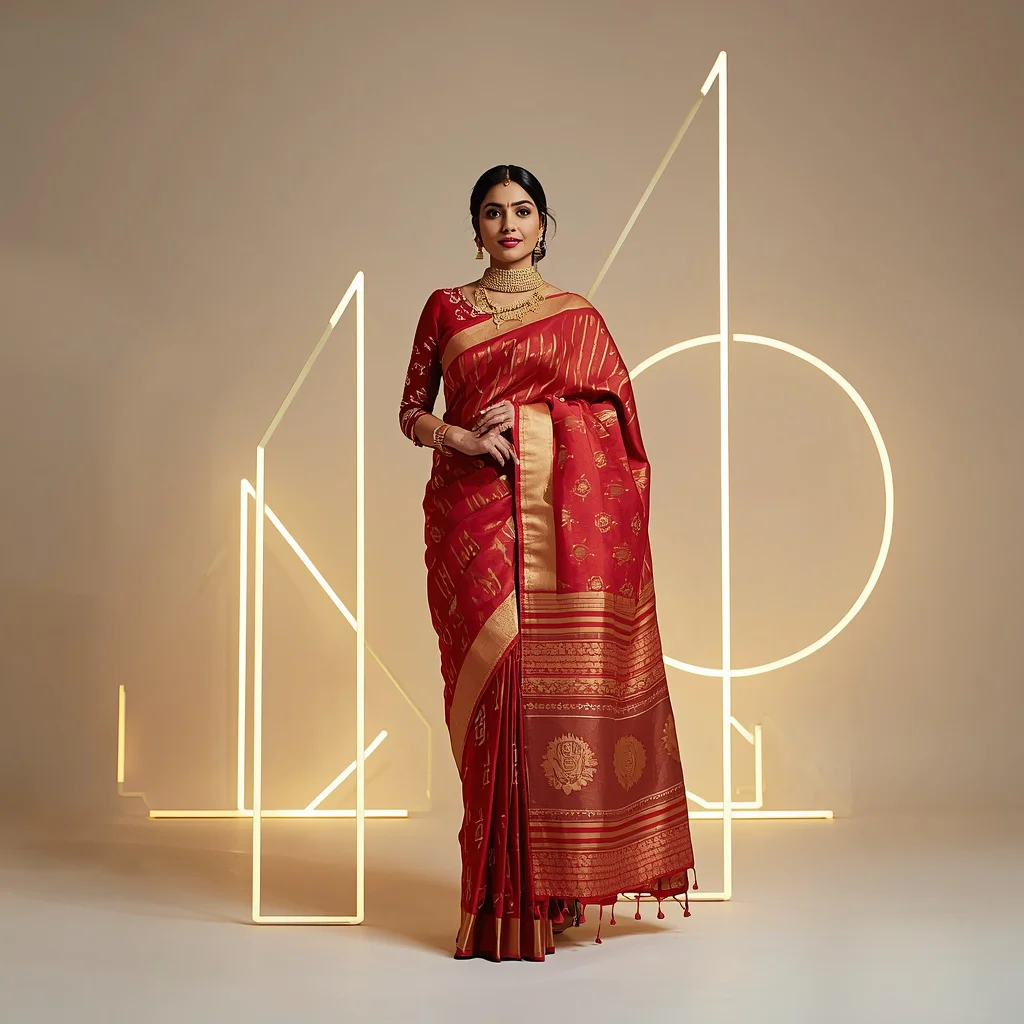 Festival Fancy Saree Modern Light Sculpture Glam | prompt for saree for wedding — AI image prompt