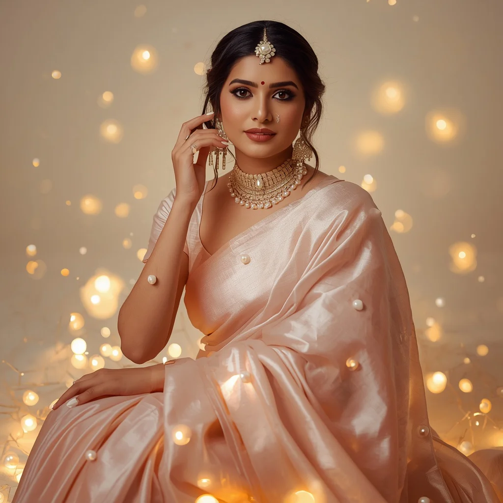 Festival Fancy Saree Royal Pearl Glow Elegance | traditional saree prompt — AI image prompt