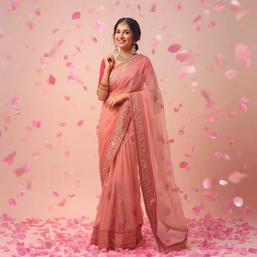 Festive Fancy Saree Floating Light Petal Glamour | prompt for gemini girl in saree in english — AI image prompt