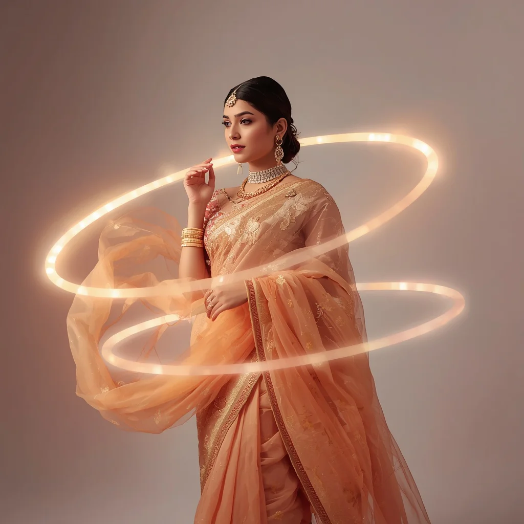 Festive Fancy Saree Floating Silk Halo Fashion Portrait | traditional saree prompt for instagram for girl — AI image prompt