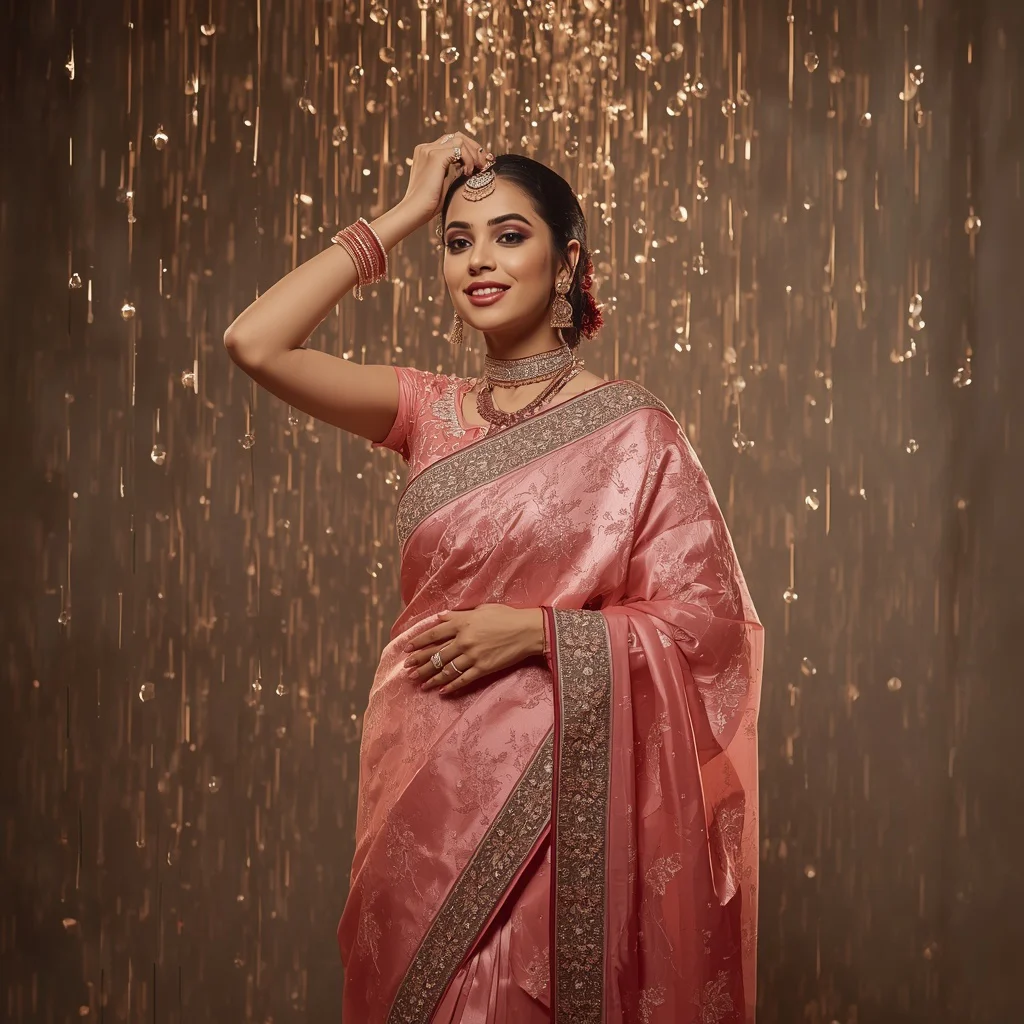 Festive Fancy Saree Soft Crystal Rain Fashion | ai new prompt free download — AI image prompt