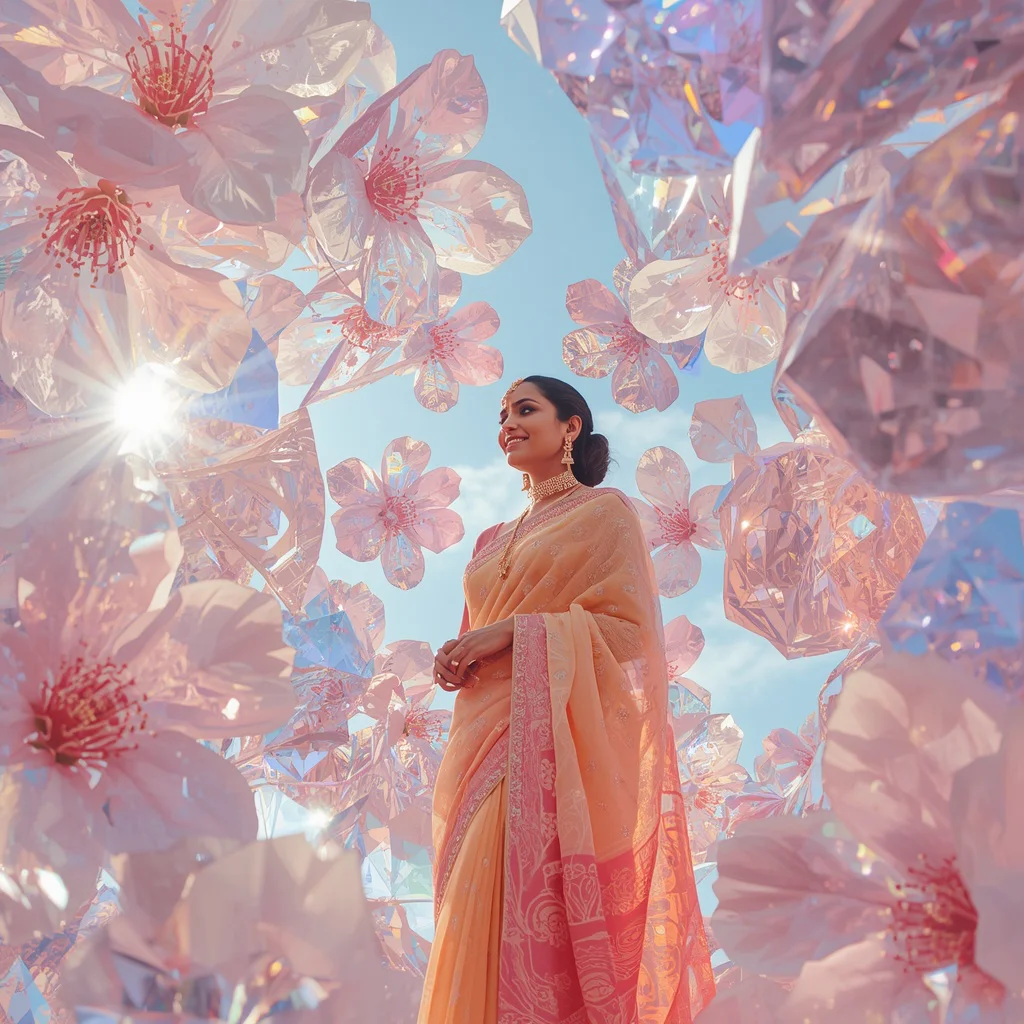 Festive Pastel Saree Crystal Solar Sakura Empire Collage Premium Cinematic | trending prompt copy paste instagram — AI image prompt