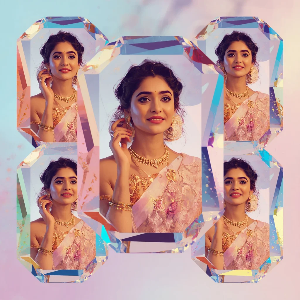 Festive Pastel Saree Floating Crystal Prism Tunnel Collage Premium | traditional saree prompt for wedding pdf — AI image prompt