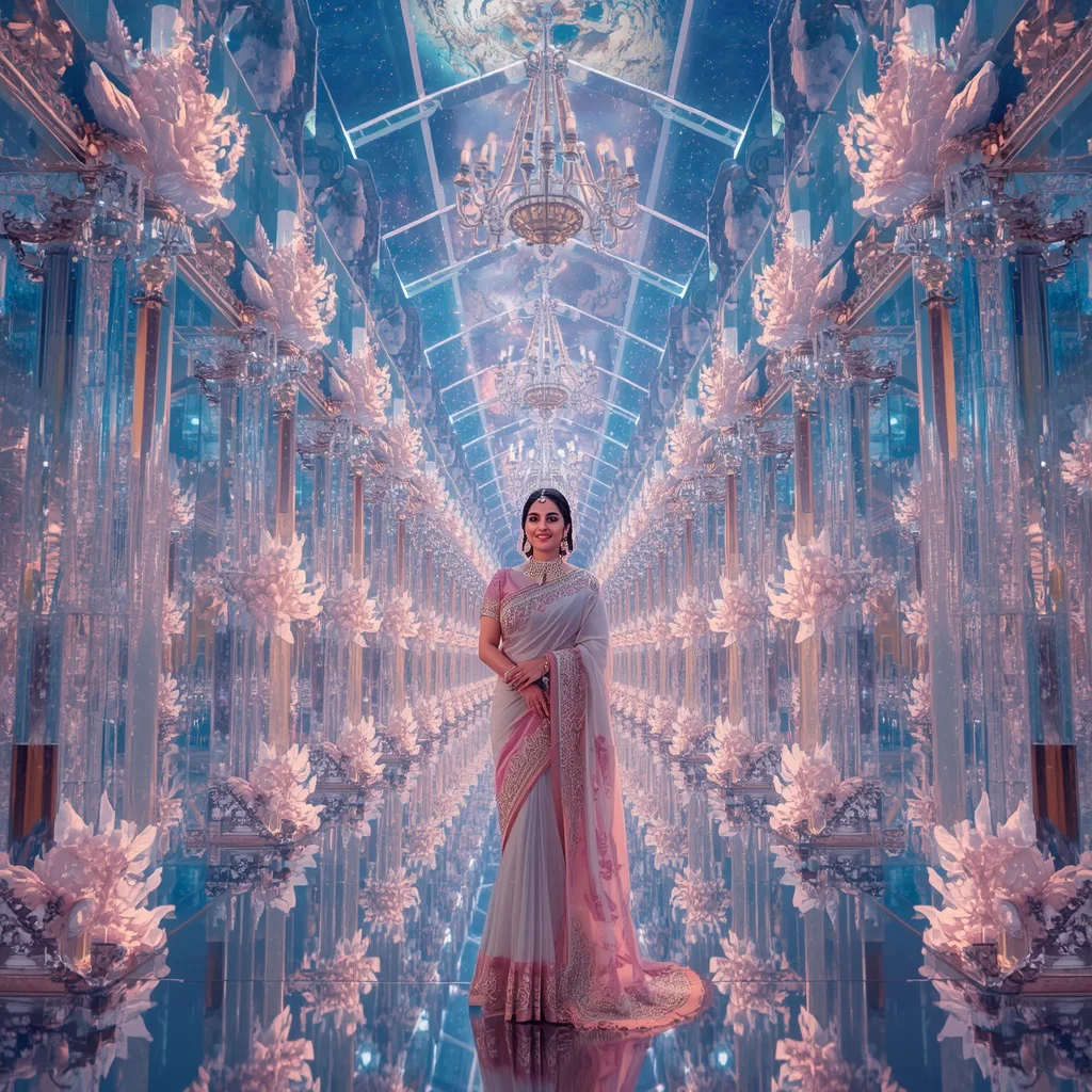 Festive Pastel Saree Infinite Crystal Celestial Empress Eternal Infinity Realm Collage Premium Cinematic | retro style prompt for gemini girl in saree copy and paste — AI image prompt