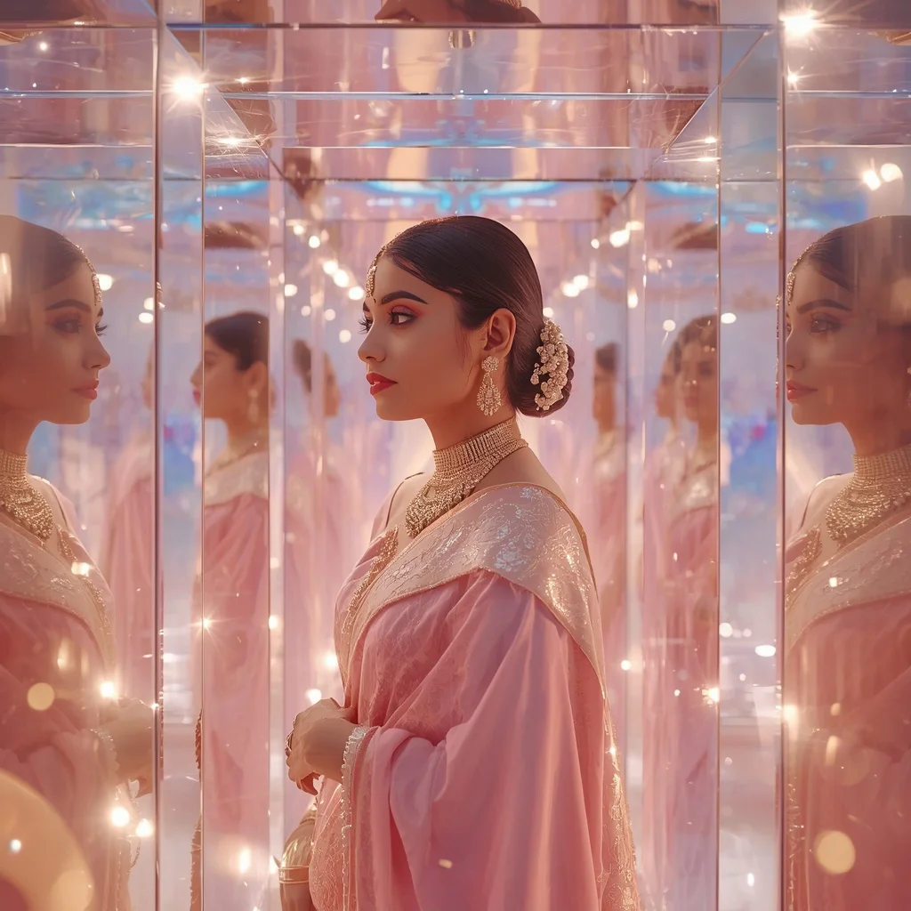Festive Pastel Saree Infinite Prism Reflection Chamber Collage Premium | new instagram trend prompt for girl — AI image prompt