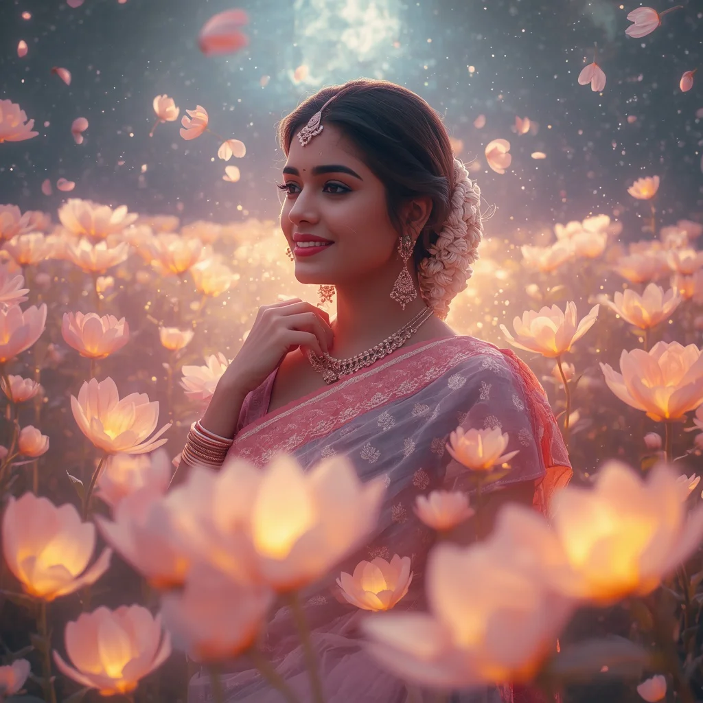 Festive Pastel Saree Layered Aurora Moonflower Infinity Worlds Collage Cinematic | image prompt — AI image prompt