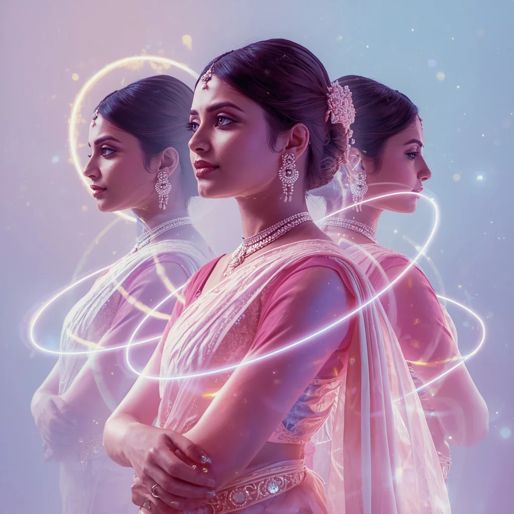 Festive Pastel Saree Neon Infinity Prism Galaxy Collage Modern Cinematic | traditional prompt for gemini ai girl copy and paste — AI image prompt