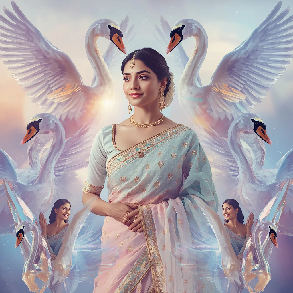 Festive Pastel Saree Orbital Crystal Swan Queen Collage Premium Cinematic | best prompt for ai image generator free — AI image prompt