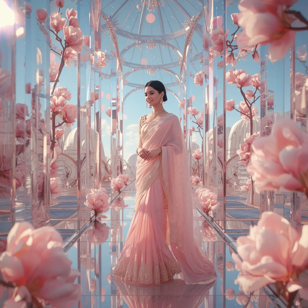 Festive Pastel Saree Prism Celestial Magnolia Observatory Kingdom Collage Luxury Cinematic | gemini traditional saree prompt pdf — AI image prompt