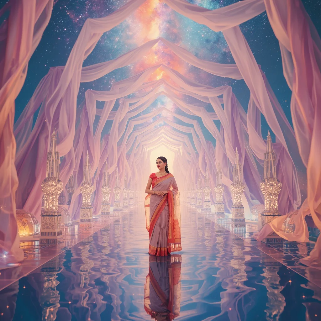 Festive Pastel Saree Silk Galaxy Infinity Royal Empire Collage Cinematic | image prompt ai — AI image prompt