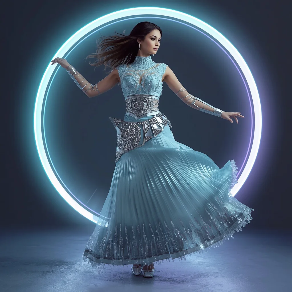 Frozen Aurora Ice Apex Quantum Armor Saree with Orbital Storm Ring Nexus Collapse Matrix Field Core System | instagram trending saree prompt in english — AI image prompt