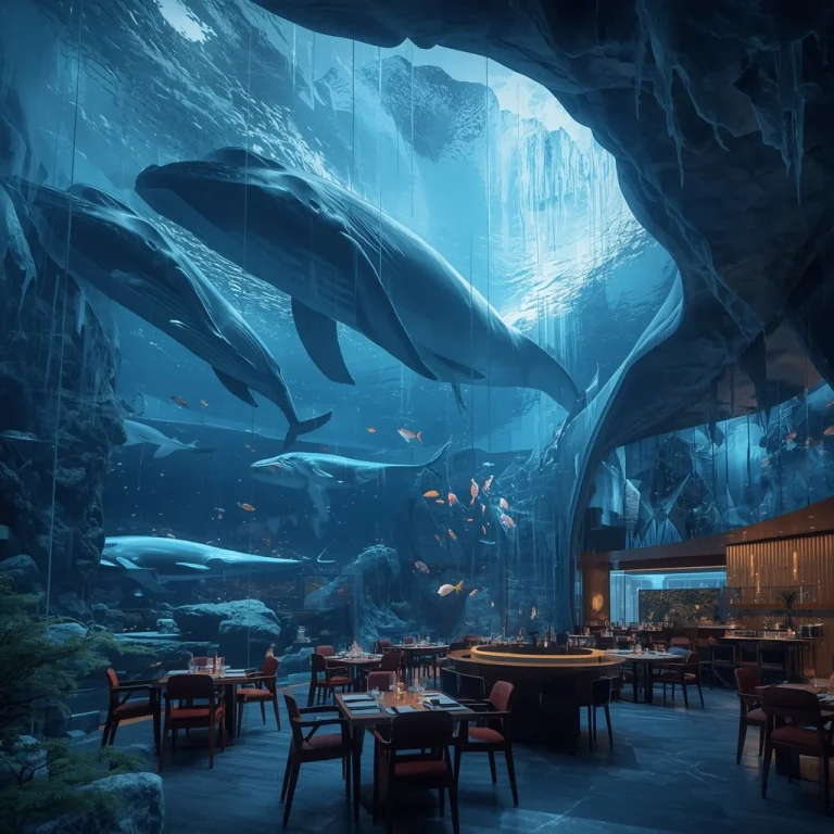 Giant Aquarium Restaurant Beneath Frozen Arctic Glacier | Best Instagram Prompt — AI image prompt