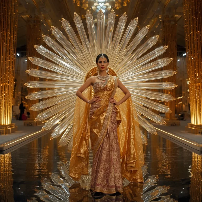 Giant Sunburst Couture Saree with Luxury Radiant Architecture | new instagram trending photo editing prompt — AI image prompt