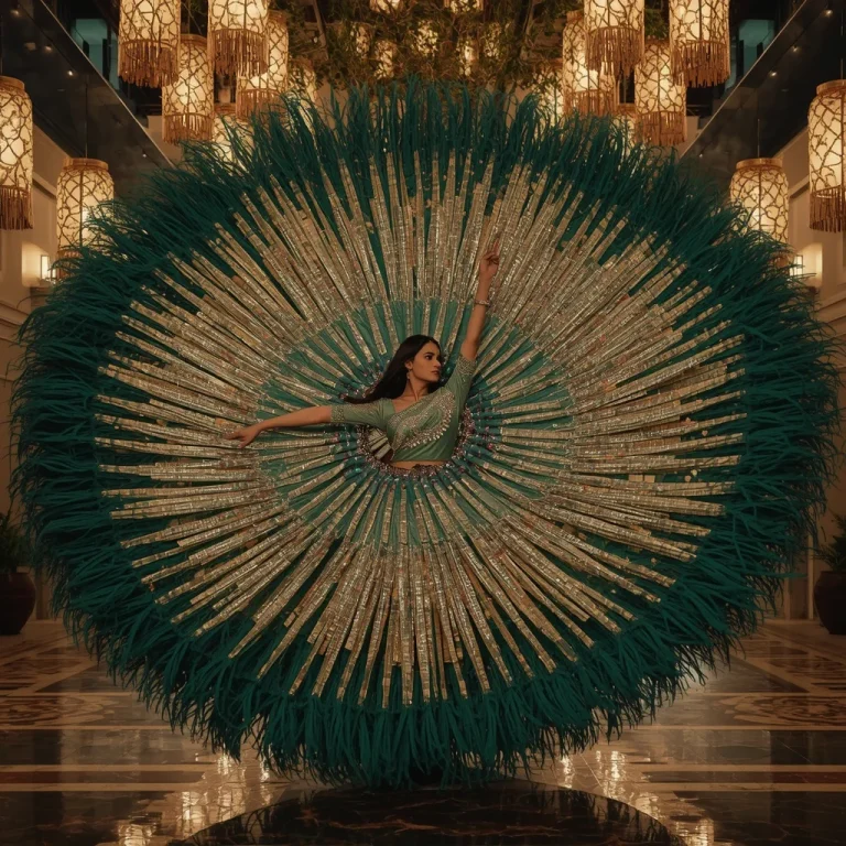 Giant Tassel Explosion Saree with Grand Festival Courtyard | saree ai prompt — AI image prompt