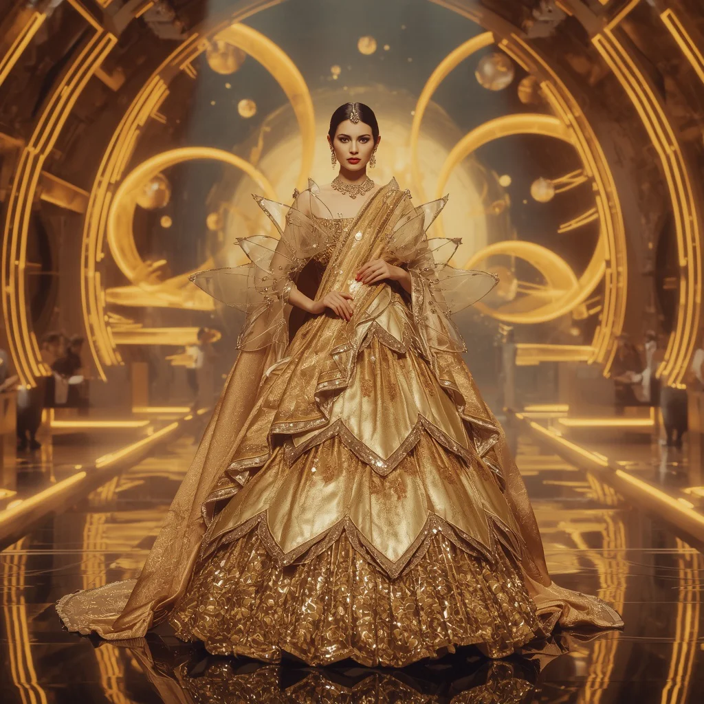 Golden Lotus Halo Saree with Floating Royal Cosmos Dome | chatgpt photo editing prompts new — AI image prompt