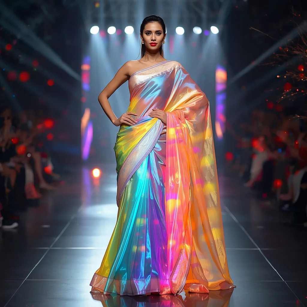 Light Prism Explosion Festival Saree with Multicolor Energy Refraction Fashion Editorial Concept Design | new ai prompt girl instagram — AI image prompt
