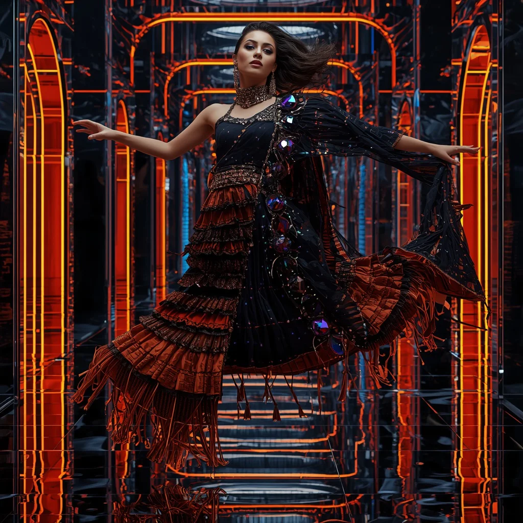 Obsidian Prism Flame Saree with RGB Infinity Palace | prompt for girls college online — AI image prompt