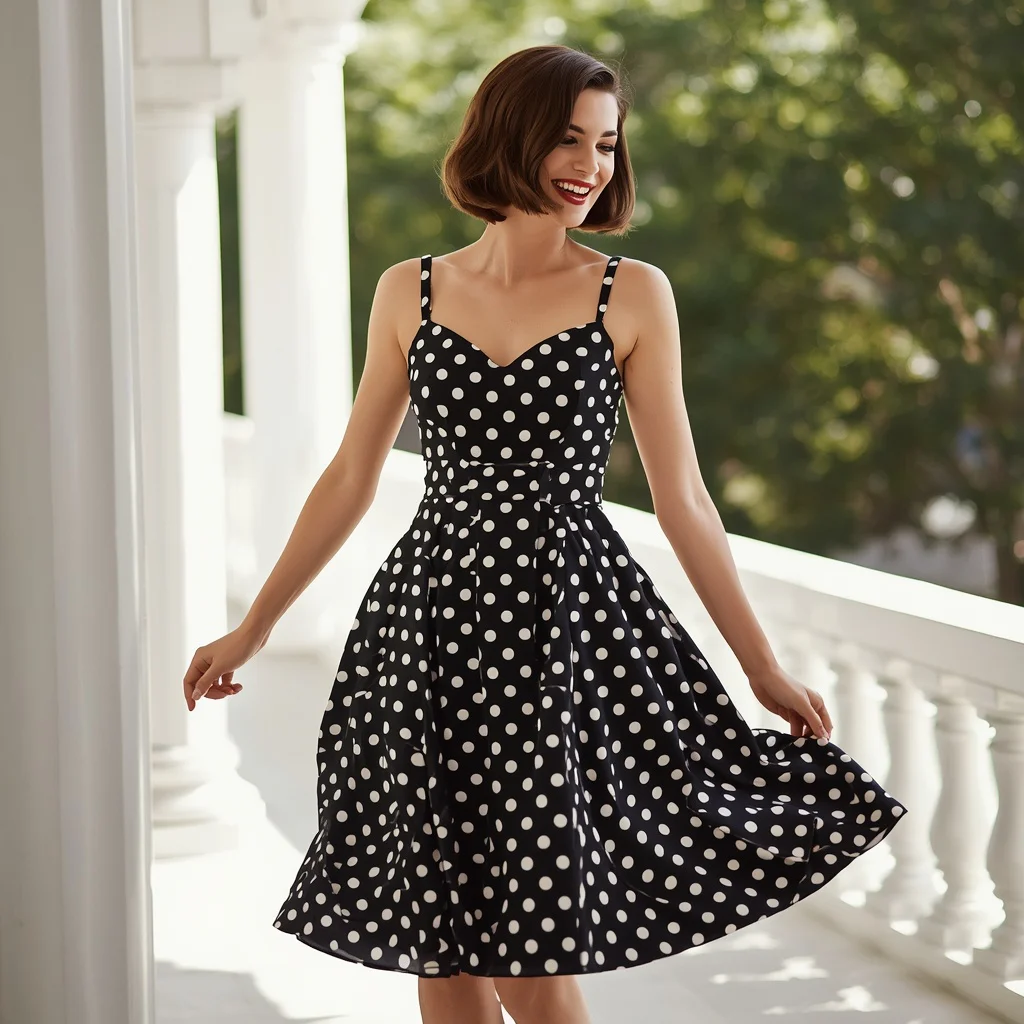 A Chic Lady in a Black and White Polka Dot Dress | Prompt for traditional look for girl chatgpt instagram — AI image prompt