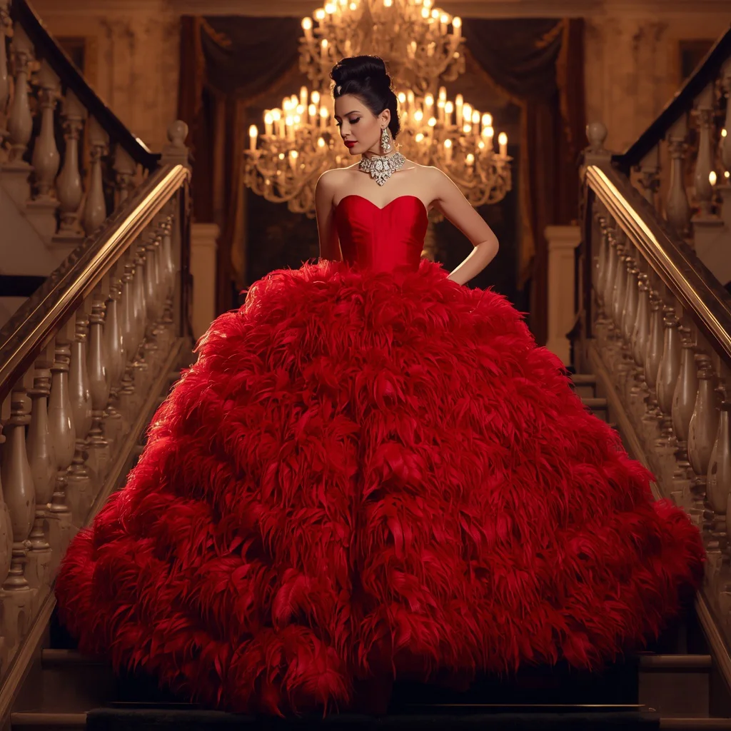 A Hollywood Icon in a Red Feathered Ball Gown | ai prompt for instagram — AI image prompt