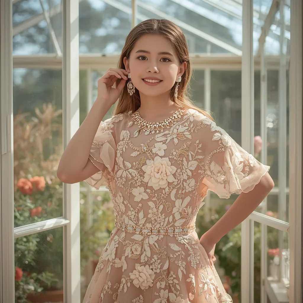 Beautiful Girl In Soft Peach Lace Luxury Gown Portrait Design Setup | ai prompt examples — AI image prompt