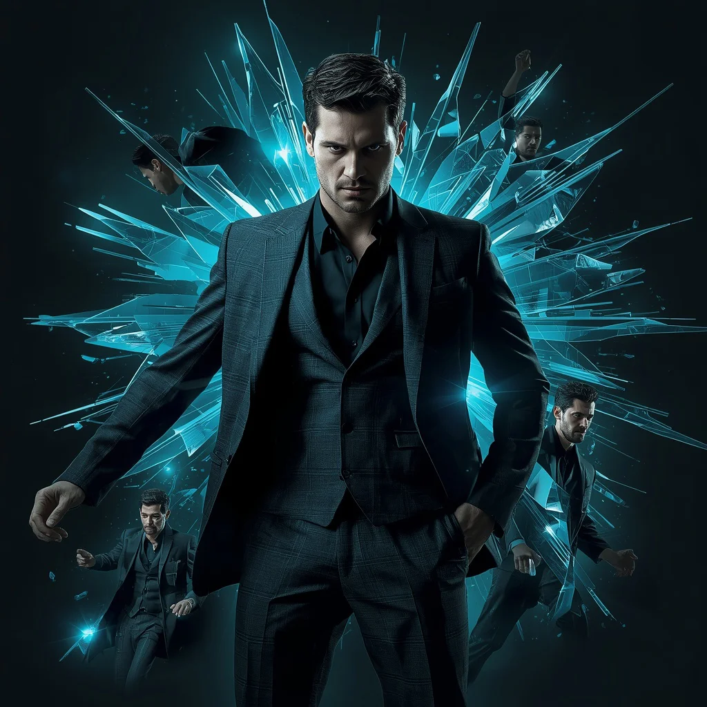 Dynamic Luxury Collage: Man in Modern Suit with Exploding Geometric Shards | google prompt — AI image prompt