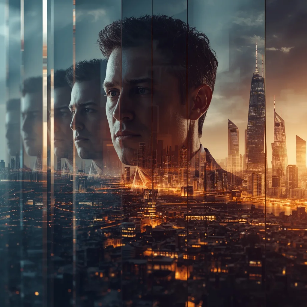 Modern Man: Narrative Timeline with Evolving Abstract Cityscapes | Prompt seen boy style — AI image prompt