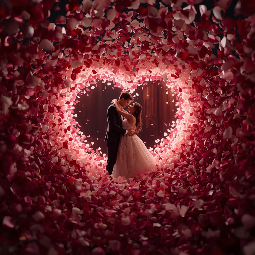 Romantic Couple: Single Shot Embraced by Luminous Petal Vortex | Couple Prompt chatgpt South Indian — AI image prompt