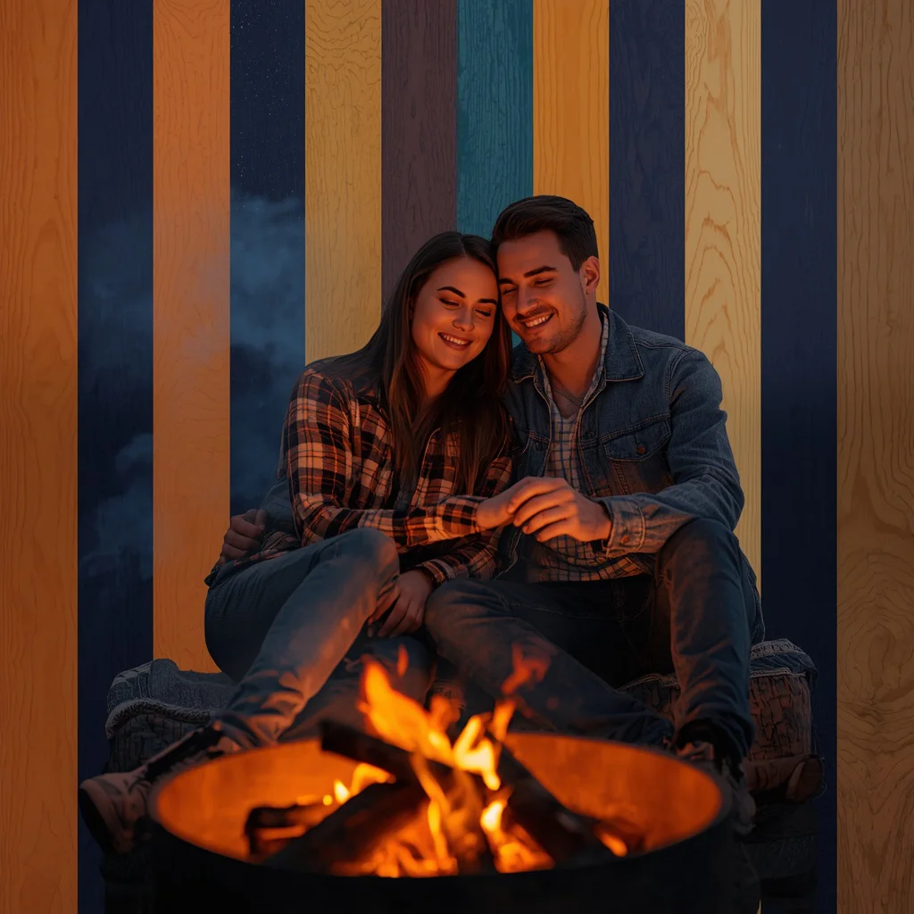 Rustic Romance: A Couple’s Peaceful Moment by a Campfire | Prompt seen couple photo Editing — AI image prompt